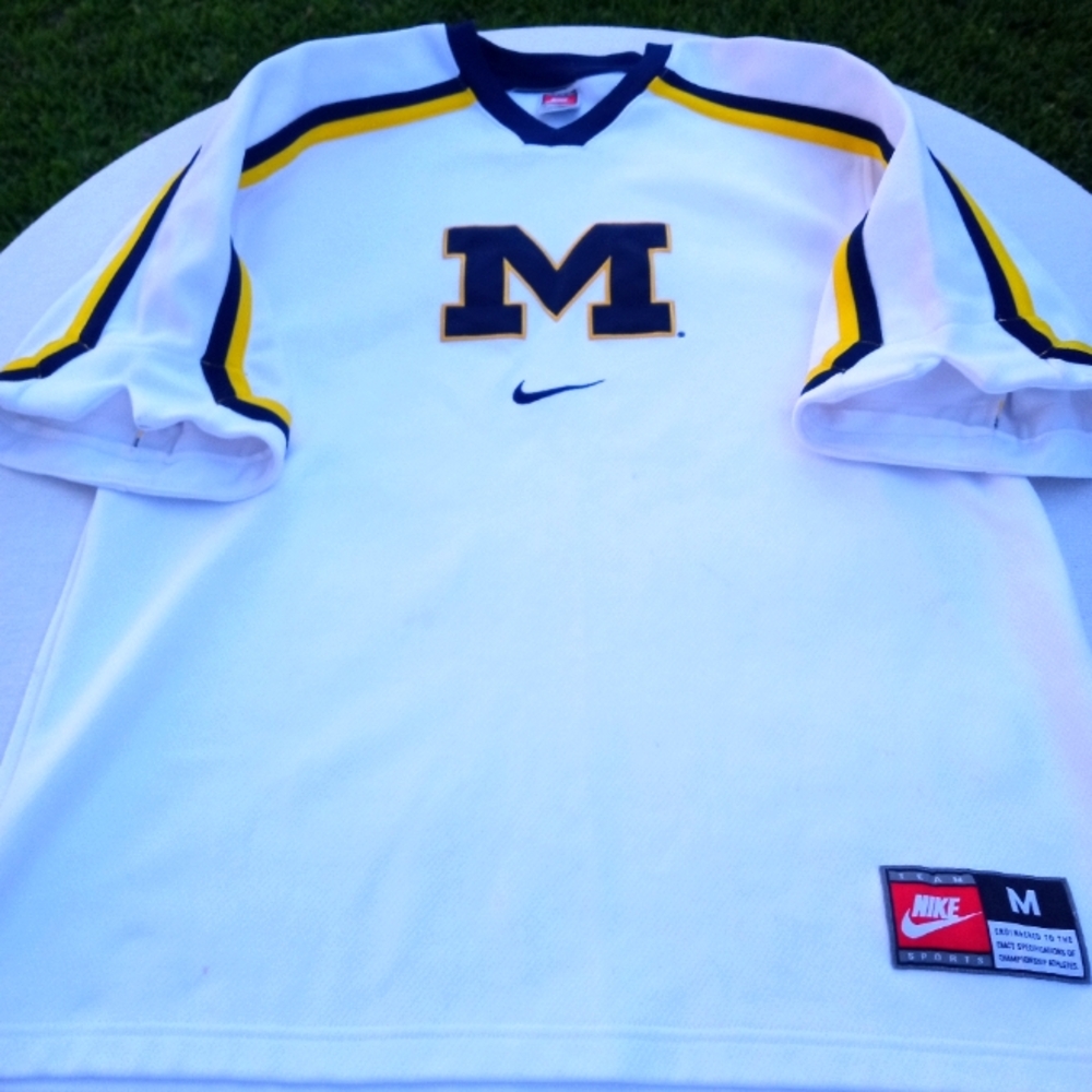 Michigan Wolverine Away White Nike Shooting Shirt.